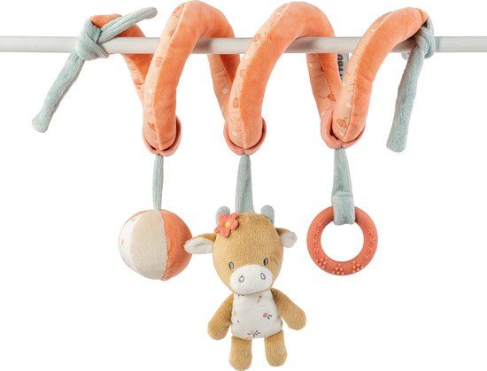 Nattou Mila, Lana en Zoe Speelspiraal - Koraal - 27 cm