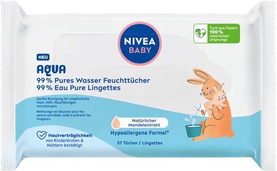 NIVEA Baby Aqua, Vochtig babydoekje, Dermatologisch getest, Hypoallergeen, 57 stuks