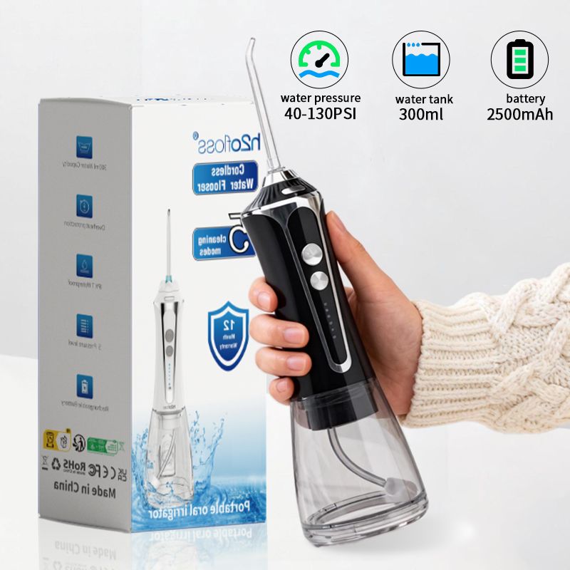 H2ofloss Draadloze draagbare waterflosser 140PSI 5 modi 300 ml 2500 mAh Monddouche 5 mondstukken voor zorg voor gevoelige tandvleesbeugels