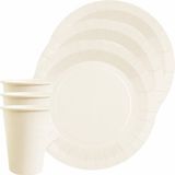 Santex feest/verjaardag servies set - 20x bordjes en bekertjes - wit - karton
