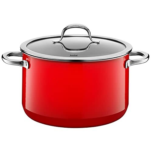 Silit Passion Red kook-/vleespan, hoog, 24 cm, glazen deksel, 6,4 l, Silargan functionele keramiek, pot inductie, rood
