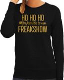 Bellatio Decorations Foute kersttrui/sweater voor dames - Hohoho freak show - zwart - glitter goud XS