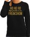 Bellatio Decorations Foute kersttrui/sweater voor dames - Hohoho freak show - zwart - glitter goud XS