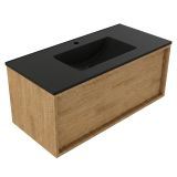 Saniclass Set meuble de salle de bain cadre en bois - 100x45x42cm - Lavabo en céramique Vygo noir - 1 vasque - 1 trou de robinetterie - 1 tiroir - chêne mat naturel (bois) SW1420769/SW761656