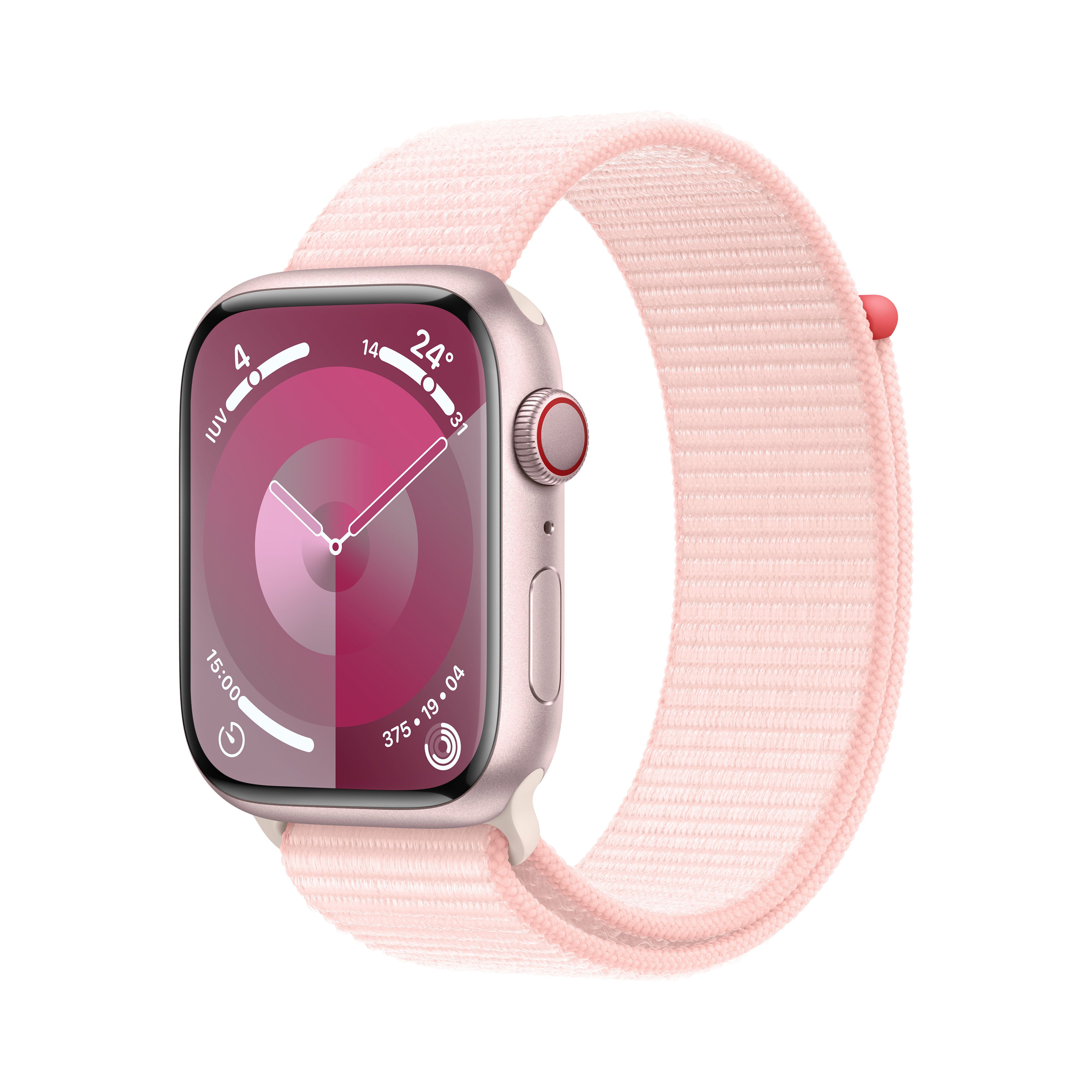 Apple Watch Series 9 45mm GPS + Cellular - Pink Aluminum Case with Light Pink Sport Loop