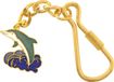 Merkloos / Sans marque Behave® Sleutelhanger dolfijn goud kleur groen wit emaille 11 cm