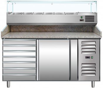 Saro Pizzawerkbank met 5 x GN 13 1 x 12 GN