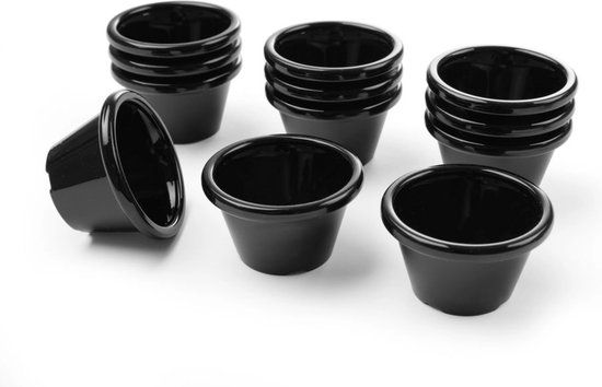 HENDI Set of 12 Black Ramekins - 0.045L - Dishwasher Safe - ⌀60x(H)35mm