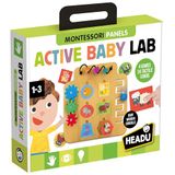 Headu - Active Baby Lab Montessori – tactiele vormen en fijne motoriek | Montessori-spel 1-3 jaar, houten multiactiviteitenbasis en 24 dierlijke aanraakvormen, fijne motoriek, logica