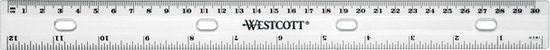 Westcott liniaal - 30 cm - plastic - met ponsing voor opbergen ordner - AC-E10140
