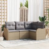 vidaXL Tuinbank - Set - 4 zitplaatsen - Beige - Polyrattan