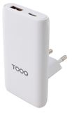 TooQ TQWC-GANSL65W1A1C GaN Reisoplader - 65W - USB-C PD & USB-A QC - Wit