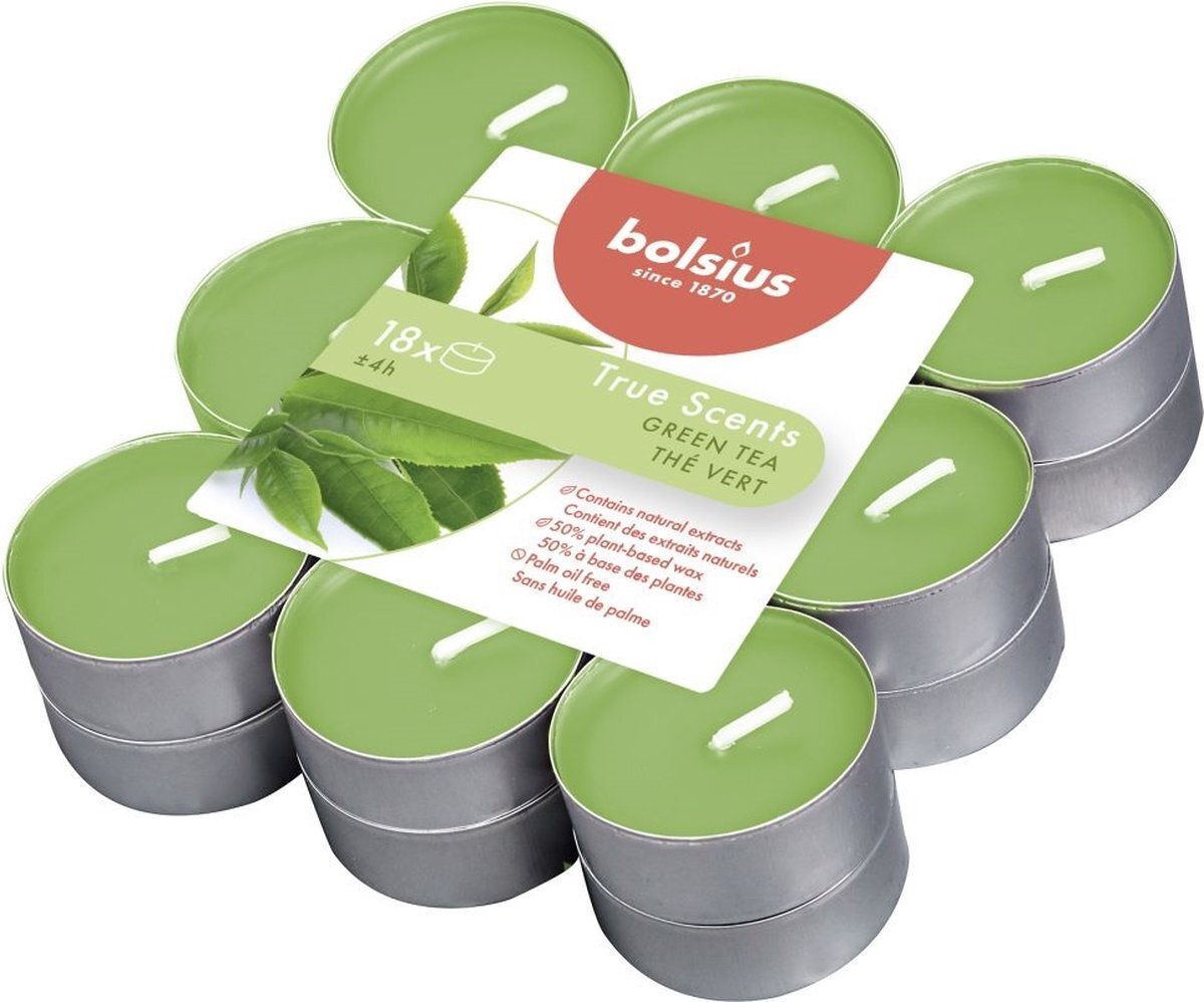 Bolsius Geurtheelichten 4 uur pak a 18st True Scents Green Tea