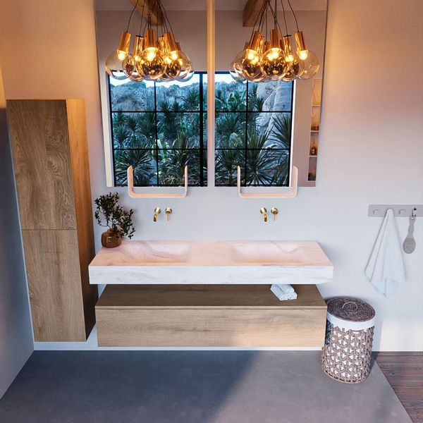 MONDIAZ ALAN - DLUX Badkamermeubelset - 150cm - Washed Oak - 1 lade - dubbele wastafel - Ostra