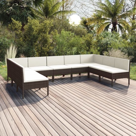 The Living Store Lounge The Living Store Tuinmeubelset - 57x69x69 cm - bruin - cr&#232;mewit - PE-rattan - gepoedercoat staal
