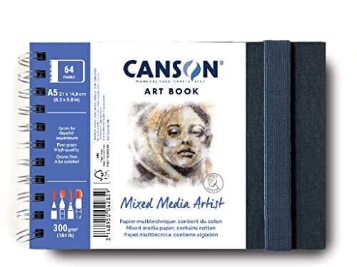 Canson C31200L006 Professional Book – multitechnisch papier – fijne korrel – 300 g/m² – spiraalboek – A5-14 – 8 x 21 cm – wit – 28 vellen