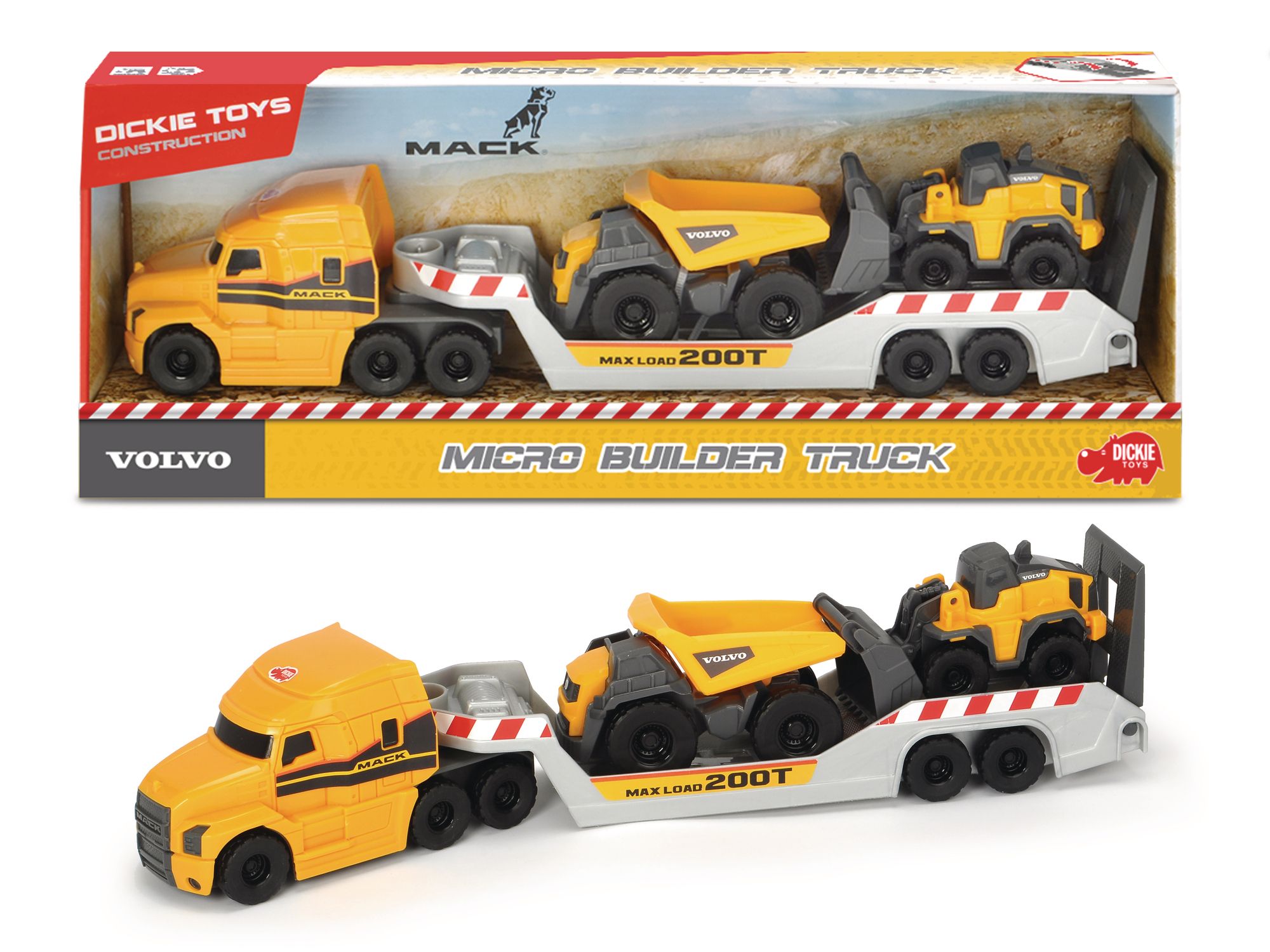 Smoby Dickie Toys Mack/Volvo Micro Construction - Yellow - 32cm - Toy Vehicle