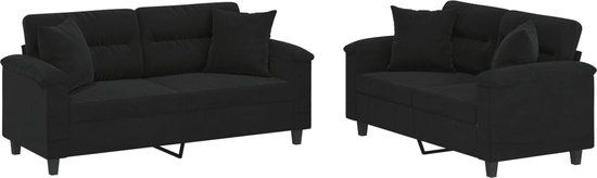 vidaXL 2-delige Loungeset met kussens microvezelstof zwart
