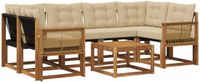 vidaXL - Hoek loungeset - 6 zitplekken - Natuurlijk en beige - Acacia hout