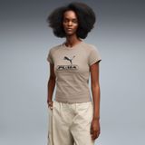 PUMA Sport T-shirt met print en slanke pasvorm voor Dames, Grijs, Maat XL
