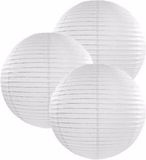 Merkloos 3 witte lampionnen 25 cm
