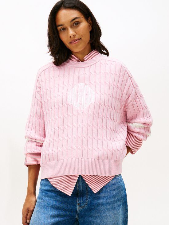 Tommy Hilfiger Dames Gebreide Trui Katoen L Roze