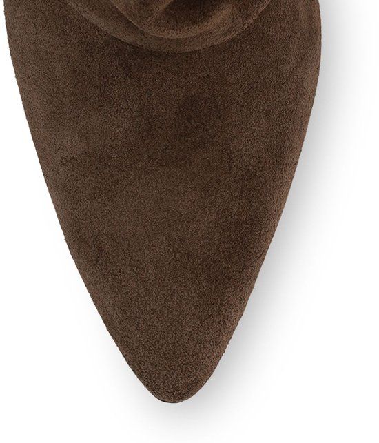 Manfield - Dames - Bruine suède slouchy enkellaarsjes met hak - Maat 40