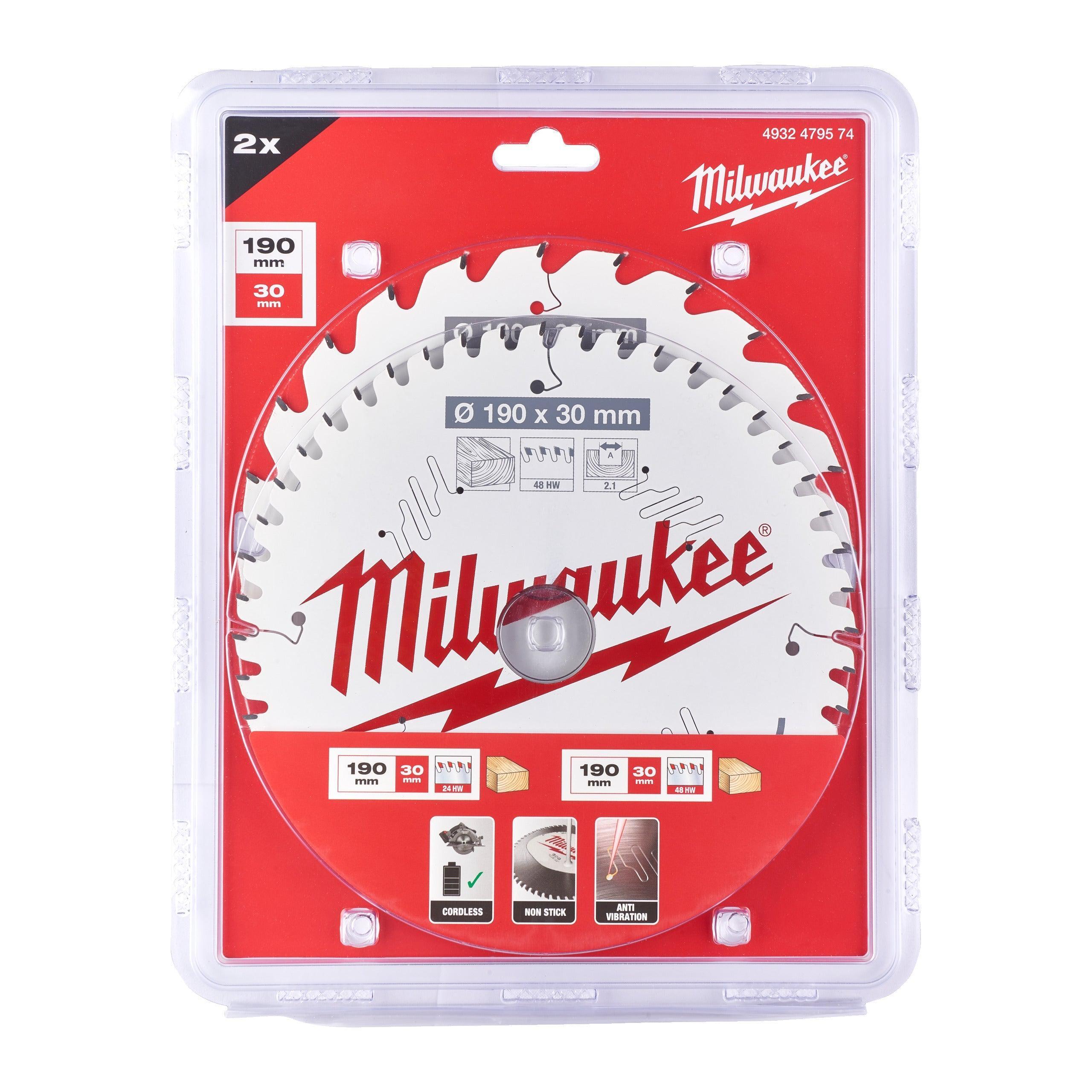 Milwaukee Cirkelzaagblad 190 x 30 mm Twin Pack (2-delig) - 4932479574