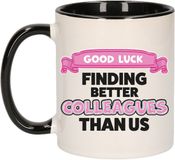 Bellatio Decorations Mok voor collega - zwart oor - afscheid - keramiek - 300 ml
