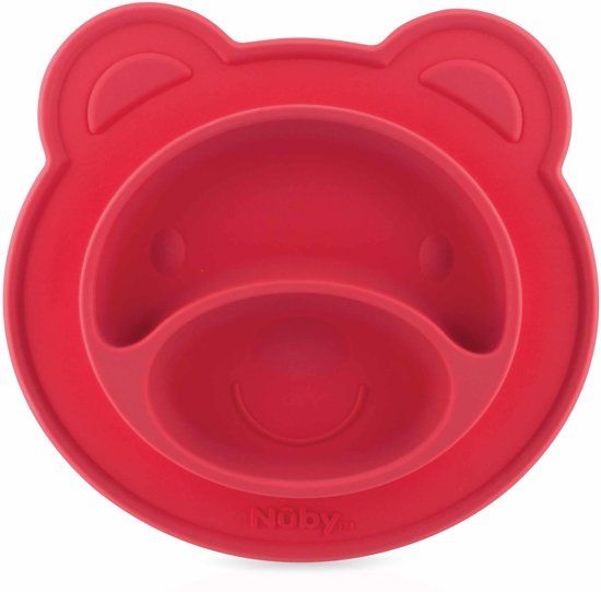 Nûby - Siliconen bord en placemat in één met zuigbodem - Rood - Beer - 9m+