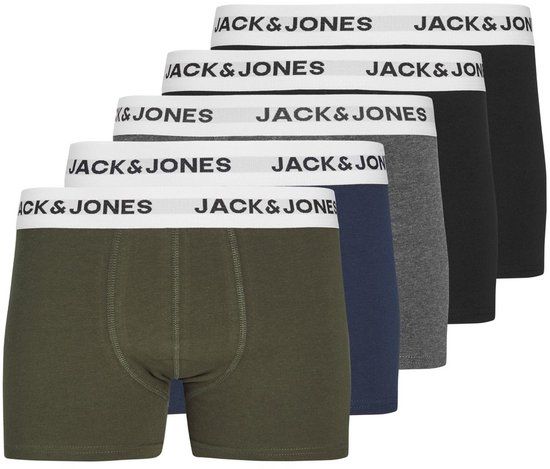 JACK&JONES JUNIOR JACBASIC WHITE WB TRUNKS 5 PACK NOOS JNR Jongens Onderbroek - Black Black - Navy Blazer - Dgm - Forest Night