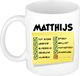 Bellatio Decorations Naam mok Mathijs - wit - top gozer - keramiek - 300 ml - cadeau collega beker