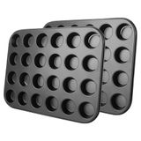 ASelected 2 stuks mini-muffinbakje, 24 kopjes muffinbakpan, antiaanbakvorm, koolstofstaal, muffinvorm, cupcake-bakplaat, diepe muffinpan, herbruikbare bakkoffer voor mini-gehakttaart, cupcakes, grijs