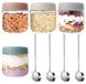 Set de 4 pots de conservation en verre avec couvercle et cuillères en acier inoxydable, 350 ml