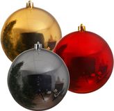 Decoris Kaemingk B.V. 3x Grote kerstballen rood goud en zilver van 25 cm glans van kunststof