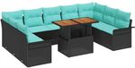 vidaXL Banc de jardin 10 pièces noir polyrattan