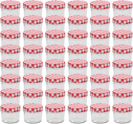 vidaXL Jampotten met witte en rode deksels - 48 stuks - 110 ml - Glas