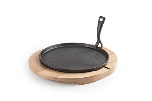 Ibili - Gietijzeren bord + houten onderstel, 26 cm - 8411922456431