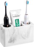 Merkloos Luxspire Toothbrush Holder with 3 Slots for Electric Toothbrush and Toothpaste - Large Size 16x7x9.6 cm - Resin Storage Organizer for Bathroom Accessories Set - Vanity Counter Sink Caddy in Marble Gravel White