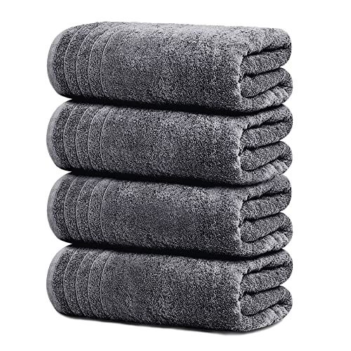 Tens Towels Grote badhanddoeken, 100% katoen, 76 x 150 cm, extra grote badhanddoeken, lichter gewicht, sneller te drogen, super absorberend, perfecte badhanddoeken (4 stuks, donkergrijs)