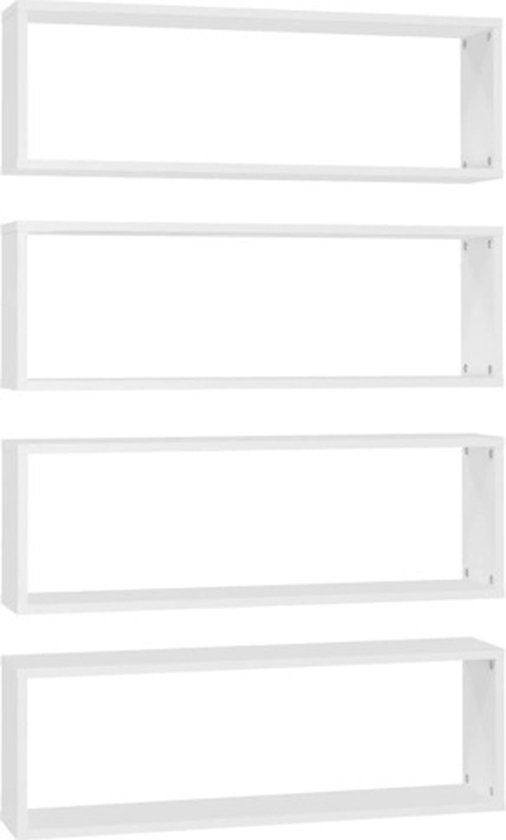 vidaXL Wandschappen Kubus Wit Bewerkt Hout 4 stuks 80x15x26,5 cm
