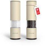 LARS NYSØM Lagom - Zout en Pepermolen Set (2 stuks) - Keramisch maalwerk met Instelbare Maalgraad - Roestvrijstaalen Zoutmolen Pepermolen (Almond Beige)