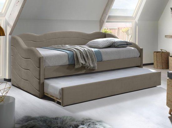 Merkloos Uitschuifbare slaapbank 2 x 90 x 190 cm - Velours - Beige + matras