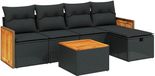 vidaXL 6-delige Loungeset met kussens, poly rattan, zwart