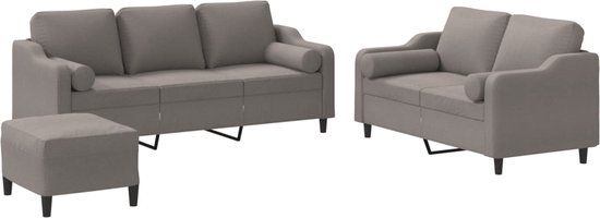 vidaXL 3-delige Loungeset met kussens stof taupe