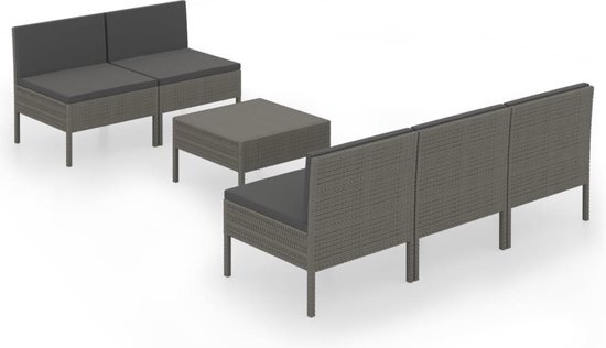 vidaXL 6-delige Loungeset met kussens poly rattan grijs