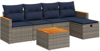 vidaXL 6-delige Loungeset met kussens, polyrattan, grijs