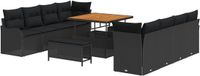 vidaXL Tuinbank Set 11 st Zwart poly rattan