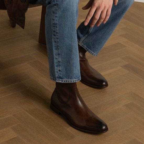 Black Label Heren Bruine Leren Chelsea Boots Maat 46