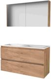 Basic Line Comfort 46 Badkamermeubelset - 120 x 46 cm - Greeploos - 2 Lades - Acryl Wastafel - 2 Kraangaten - Spiegelkast - Whisky Oak